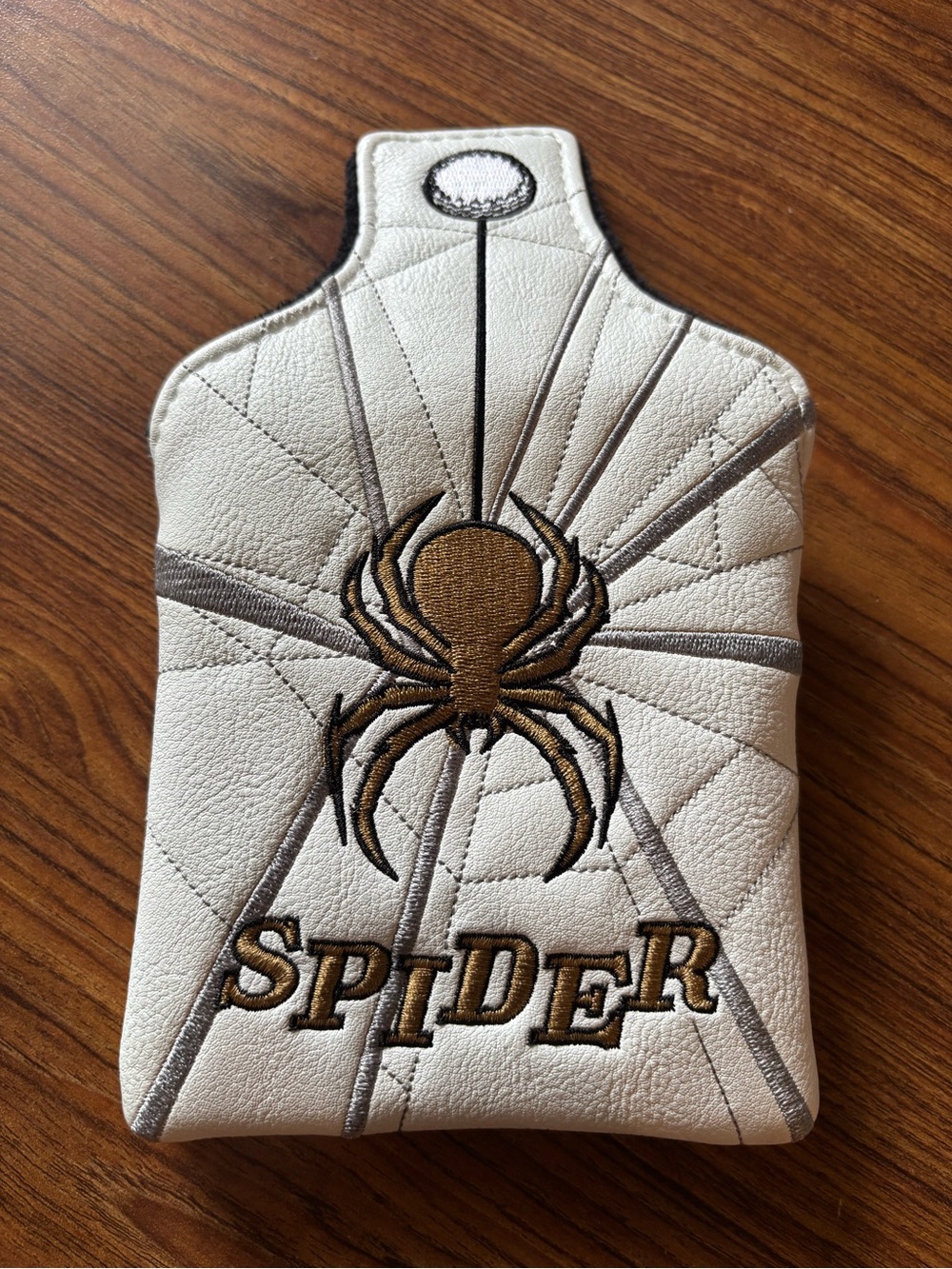 White w/ Silver & Bronze Spider Embroidered Golf Club Square Mallet Putter Cover - Picture 2 of 10